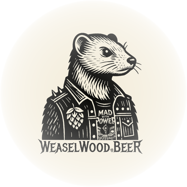 Weaselwood Homebrewery — MWP edition, weasel in spiked armor with Mad With Power patch